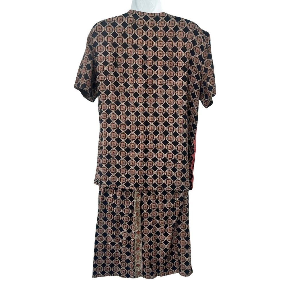 Vintage Brown Red Geometric Button Up Short Sleeve Top Skirt Suit Set size M - Picture 3 of 16